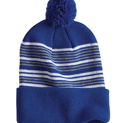12  Striped Pom Pom Knit Beanie Thumbnail